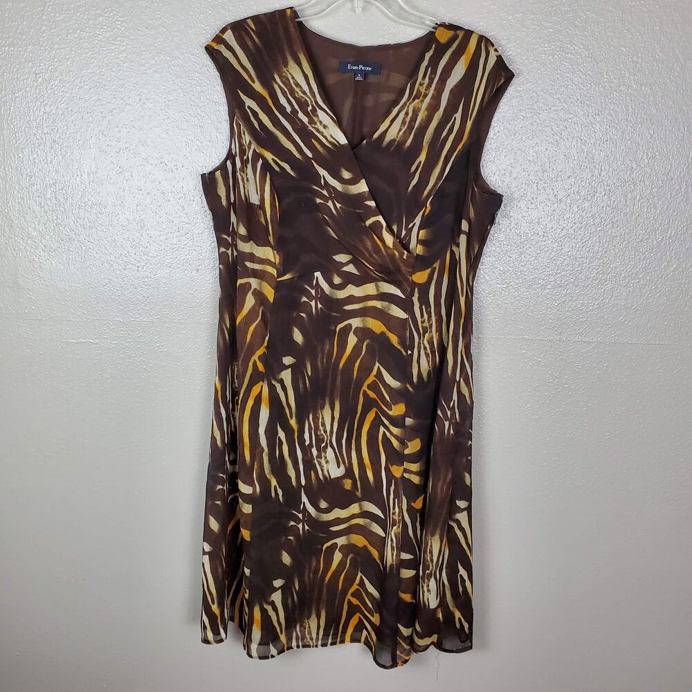 Evan-Picone Animal Print Empire Lined Midi Sleeveless Dress 16